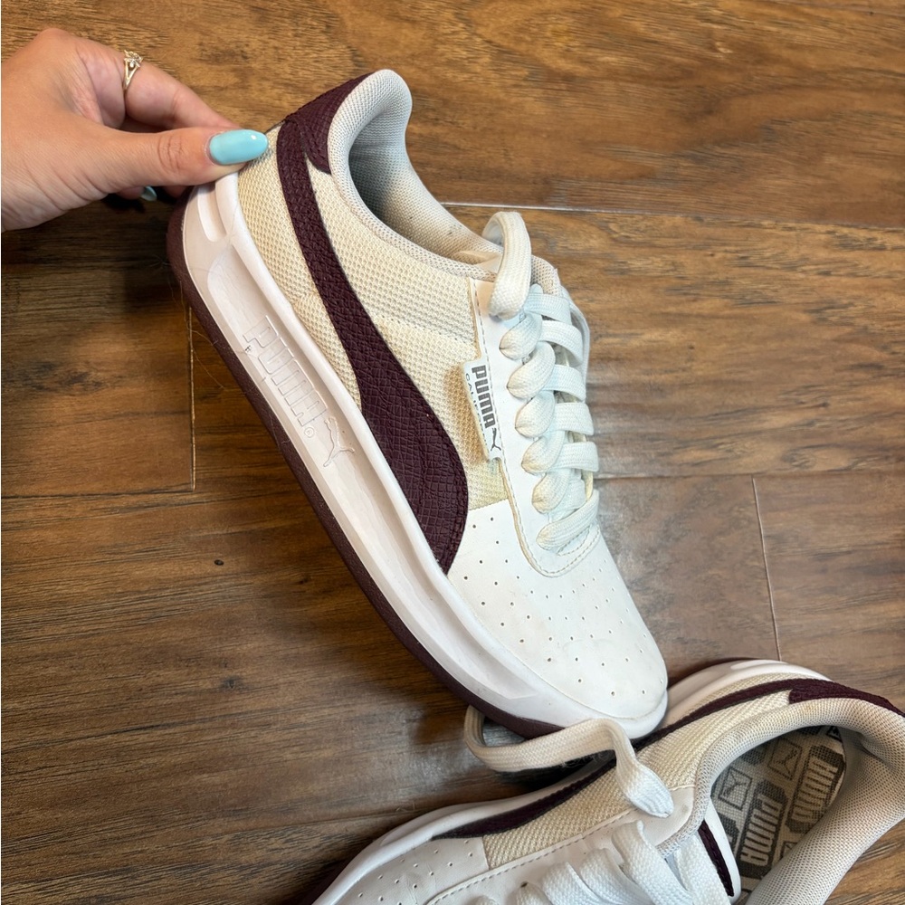Puma White and Burgundy Low-Top Sneakers